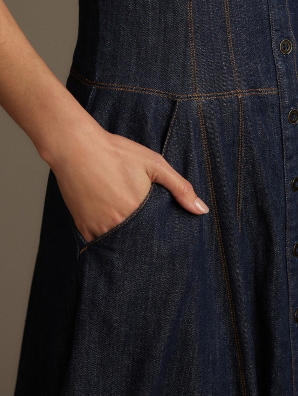Anthropologie Square Neck Buttondown Corset Dress In Indigo - Picture 3 of 16